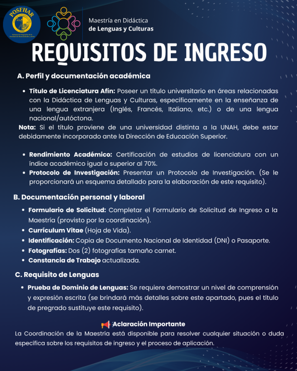 Requisitos de ingreso MDLC